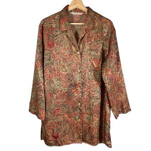 Victoria's Secret Vintage Sleepshirt Womens SIZE MEDIUM Satin Paisley Red Green